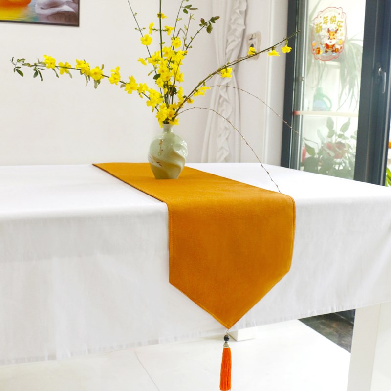 纯色棉麻餐桌旗茶台旗布简约现代餐边柜鞋柜电视柜桌布床旗床尾巾