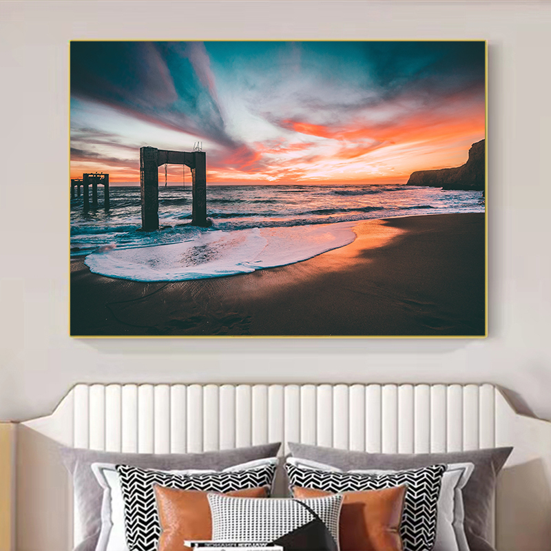 海景现代简约卧室房间床头壁画客厅酒店走廊墙挂画浪漫风景装饰画