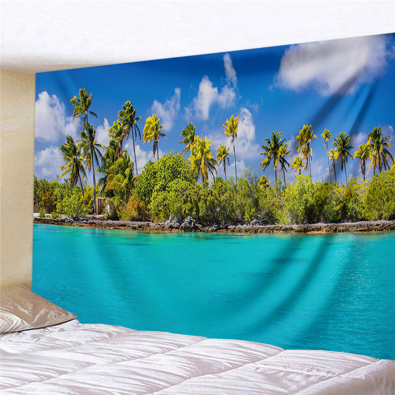 椰树超大背景布洞穴海景挂布墙壁装饰挂毯床头卧室客厅沙发墙布画