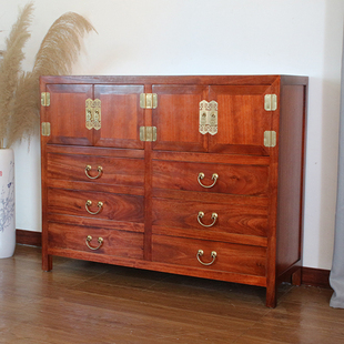 香樟木六斗柜中式收纳储物柜多功能带门斗橱整装柜子樟木实木斗柜