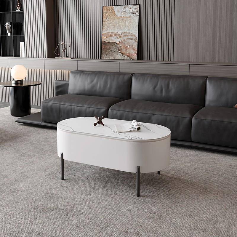 椭圆升降茶几小户型迷你储物桌多功能可升高茶几伸缩岩板客厅家用