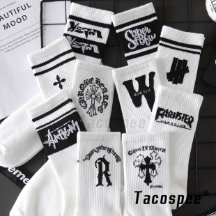 情侣长筒袜女袜子 中筒袜百搭篮球袜秋冬季 黑白色男款 中长筒袜男士