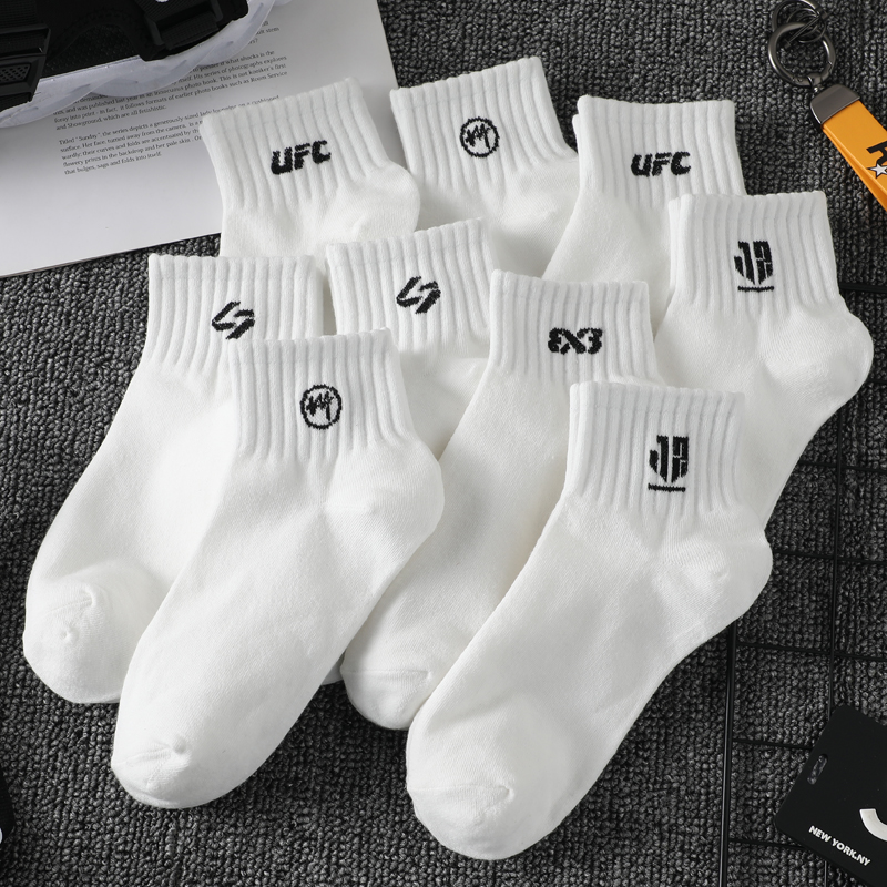 白色中短筒男士袜子中筒袜黑色女夏款篮球袜纯棉防臭女中筒袜男款