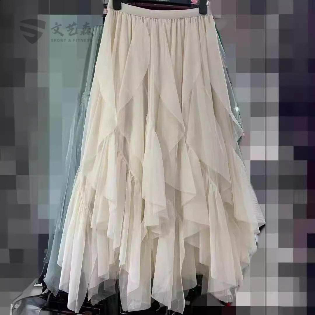 不规则荷叶边纱裙半身裙女2025秋冬新款高腰中长款垂感网纱仙女裙