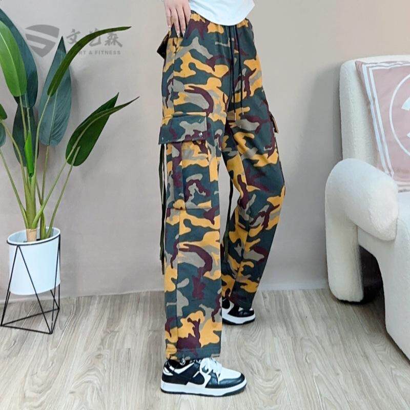 飘带迷彩运动套装女宽松潮