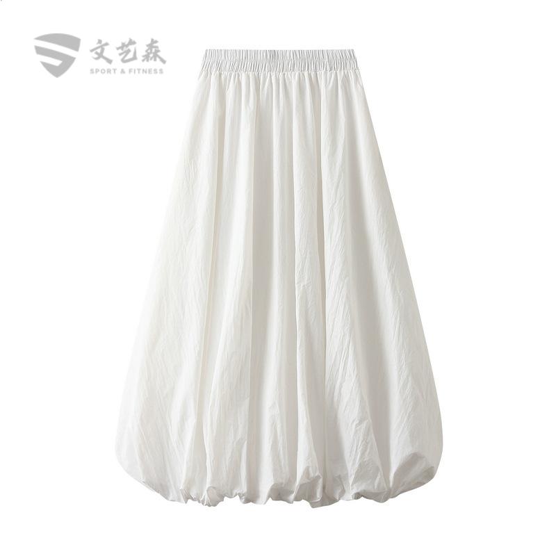 白色高腰A字花苞蓬蓬半身裙女