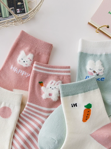 Мультяшный кролик, детские демисезонные тонкие носки для школьников, средней длины