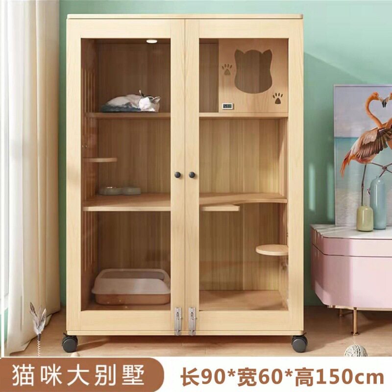 实木猫别墅猫笼子家用猫窝双层猫屋猫舍室内猫房子封闭式猫柜i.