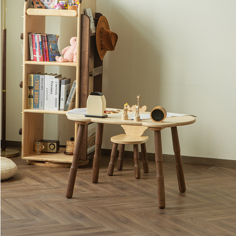 卡通巴米熊儿童宝贝手工玩具制作手绘学习环保北欧实木升降桌椅