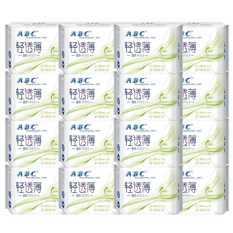 ABC卫生巾超透气迷你护翼日用190mm姨妈巾女组合装整箱旗舰店官网