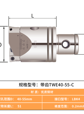 新款涵辰数控可调式RBH锯齿双刃粗镗头TWE25-32-40-52-68双齿包邮