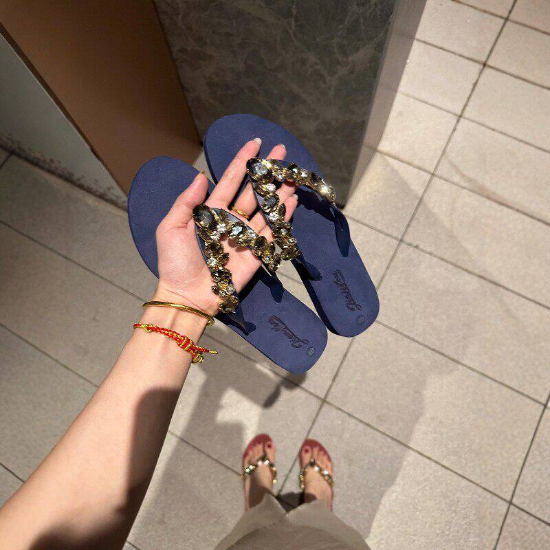 水钻人字拖女外穿沙滩鞋eva夹趾夹脚拖鞋海边增高防滑防臭软底