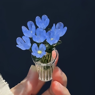 小兰花琉璃摆件迷你小花瓶仿真花桌面装饰淄博手工永生花创意家居