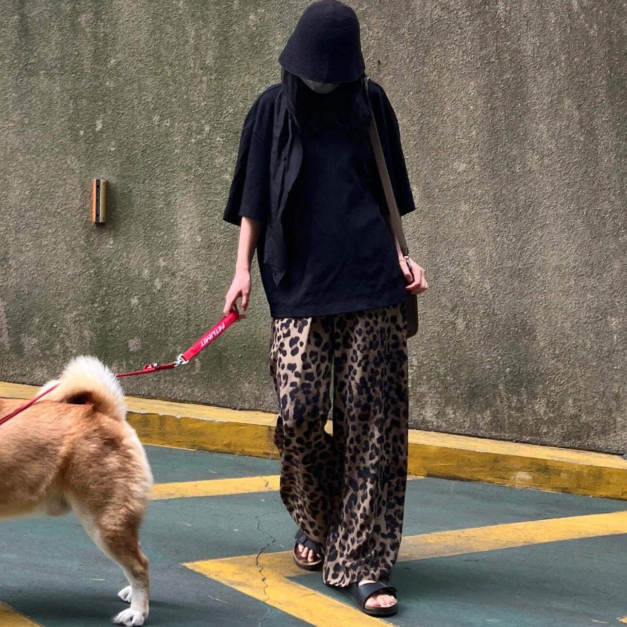 豹纹裤子女款春夏遛弯裤高腰休闲裤弹力舒适垂坠感宽松拖地直筒裤