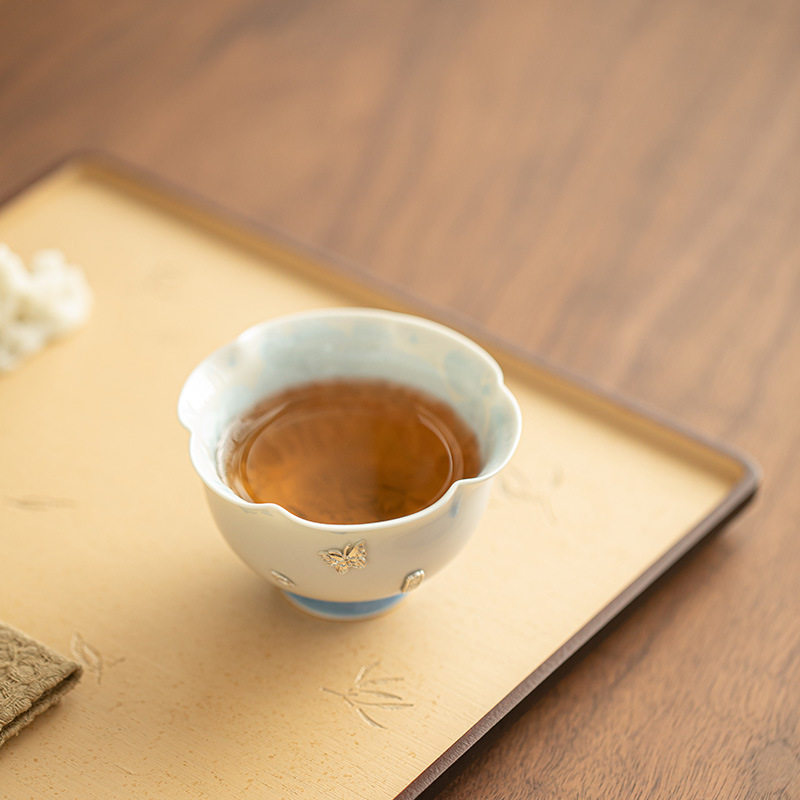 景德镇结晶釉窑变锔钉花口茶