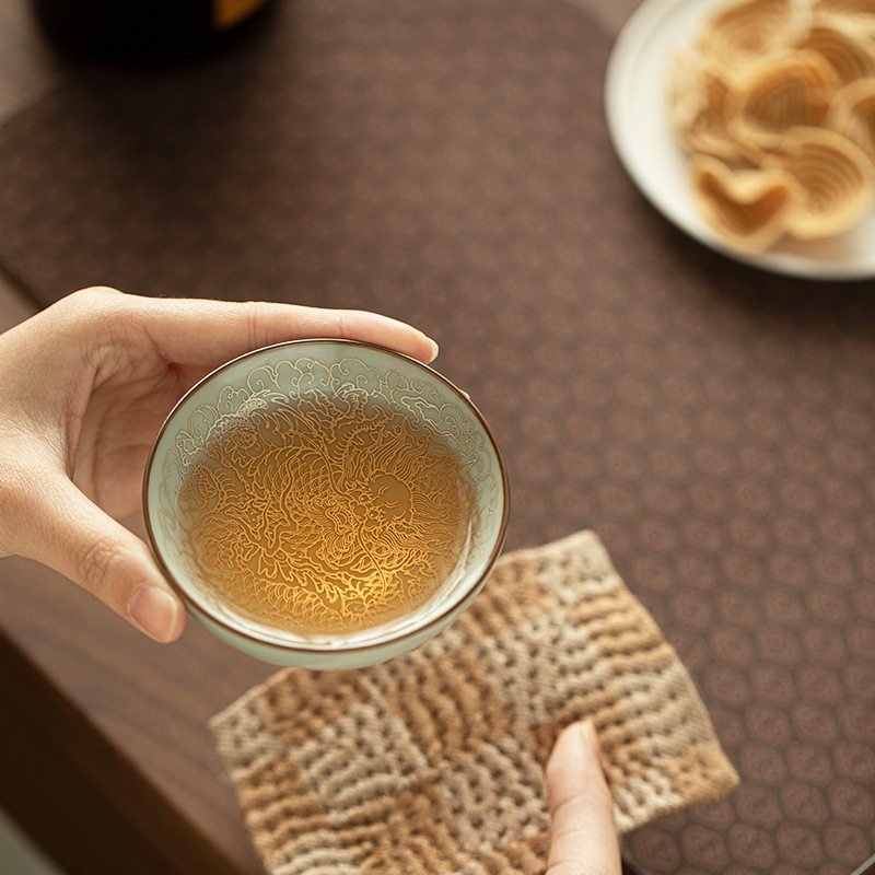 仿宋汝窑描银茶杯主人杯品茗杯