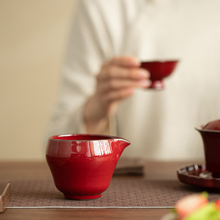 跨境故宫红窑变郎红公道杯陶瓷茶具公杯茶海分茶器喜庆节日茶器茶