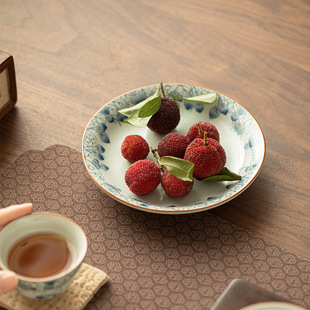 跨境景德镇青花蓝彩树莓大壶承茶托杯垫小果盘陶瓷茶具配件功夫茶