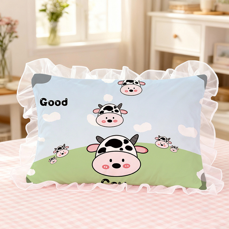 卡通奶牛花边全棉枕套可爱牛牛纯棉女生寝室学生宿舍卧室枕头套