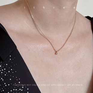 ithree小钻石通体纯银镀金项链女轻奢小众高级感ins细闪锁骨链