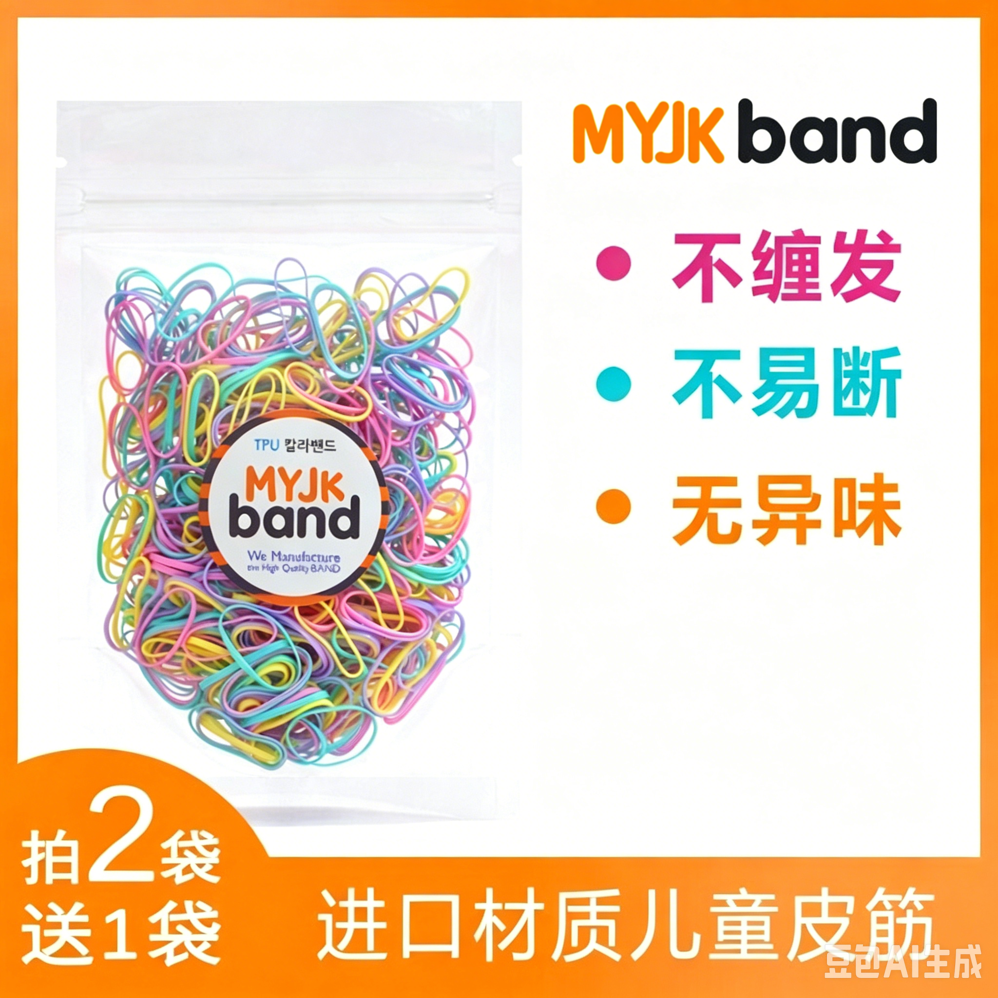 正品KidsBand皮筋婴儿宝宝彩色一次性橡胶圈儿童不伤发糖果色小号