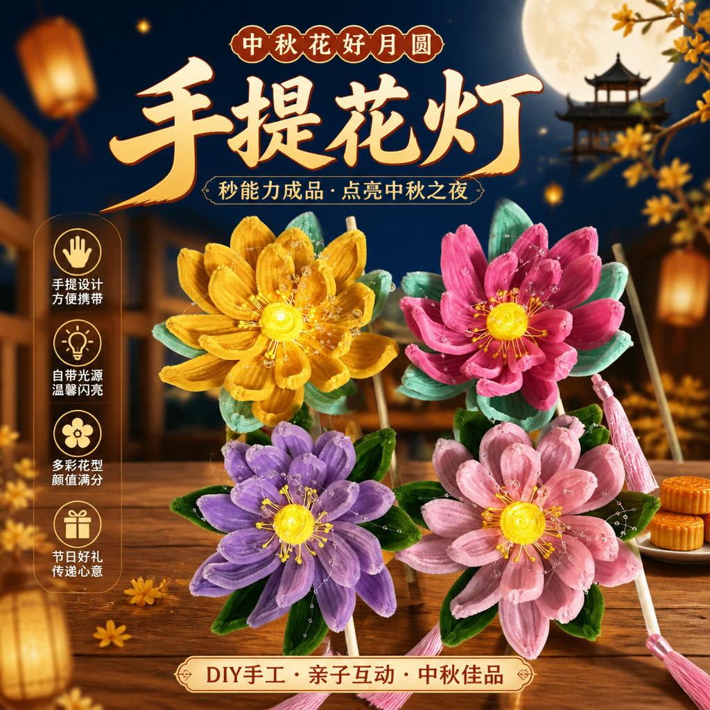成品手提莲花灯中秋手提花灯摆摊