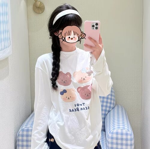 TWOI Design Lab 奶油四熊头长袖·cutie小奶熊系列T恤