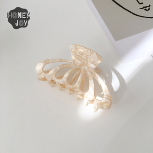 honeyjoy 奶茶发夹女式欧美复古小众醋酸焦糖气质镂空大号9cm抓夹