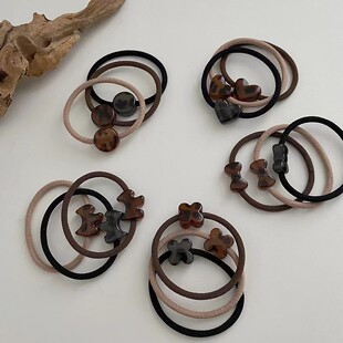 小熊马尾发圈日常发绳 简约爱心头绳 HoneyJoy ins风豹纹皮筋