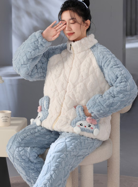 群群优品女士珊瑚绒连帽加绒加厚