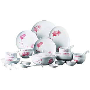 红官窑玉兰花手绘釉下彩家用陶瓷饭碗面碗餐盘碟醴陵特产瓷器餐具