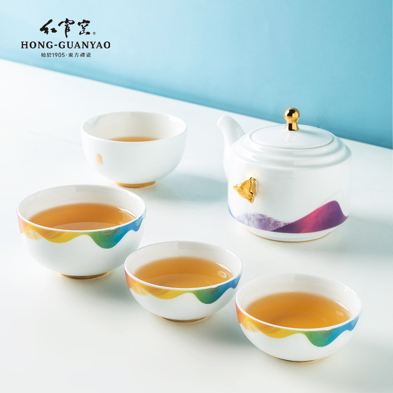 红官窑醴陵便携式旅行茶具套装陶瓷户外随身办公室泡茶快客杯圆梦