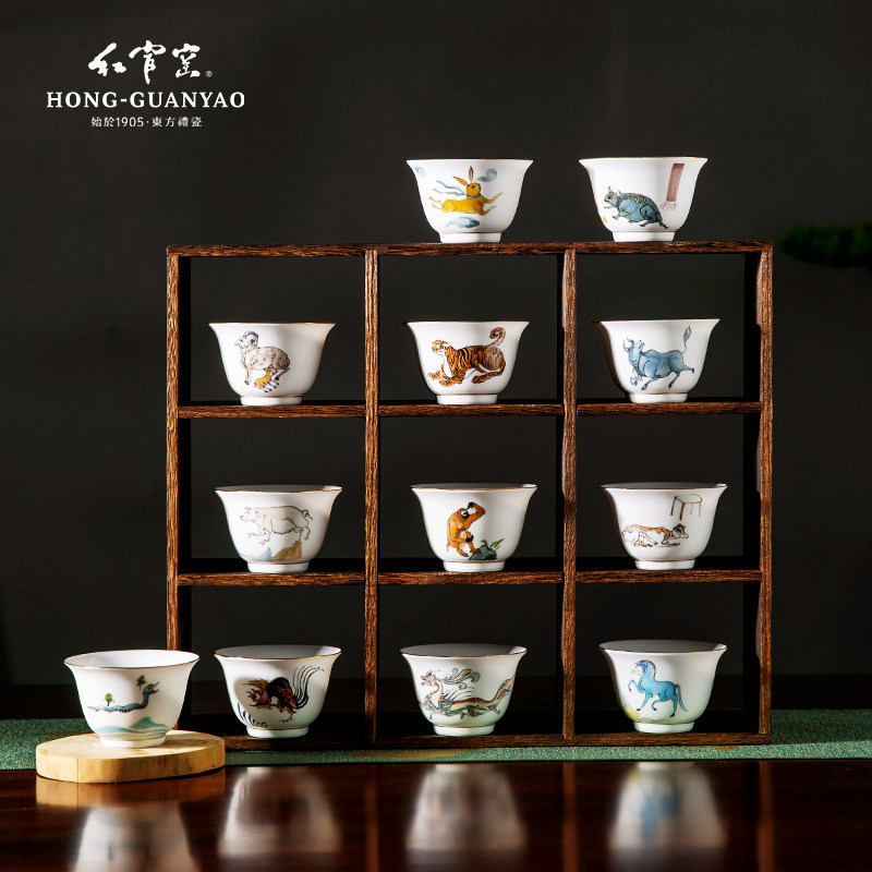 红官窑醴陵釉下五彩陶瓷功夫茶杯个人喝茶专用杯子敦煌十二生肖