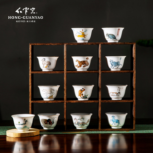 红官窑醴陵釉下五彩陶瓷功夫茶杯个人喝茶专用杯子敦煌十二生肖