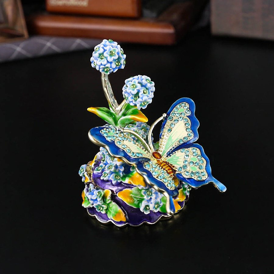 精美蝴蝶花苞首饰盒彩绘水晶装饰收纳盒卧室桌面温馨小摆件