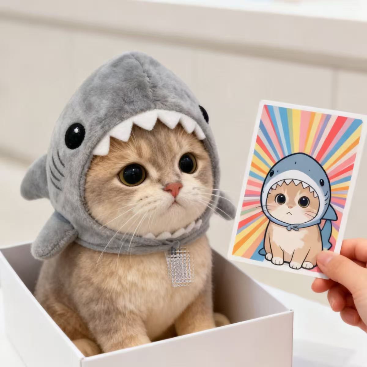 新款狗狗头套鲨鱼宝宝头宠物玩偶头套毛绒公仔秋冬头套装饰品