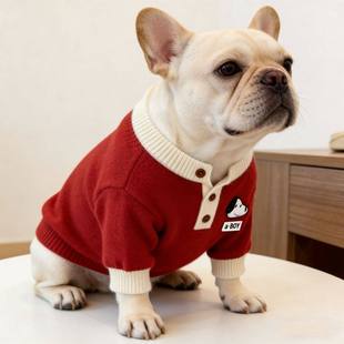 法斗衣服喜庆红色毛衣保暖套头衫秋冬肥狗巴哥恶霸柴犬新年毛衣
