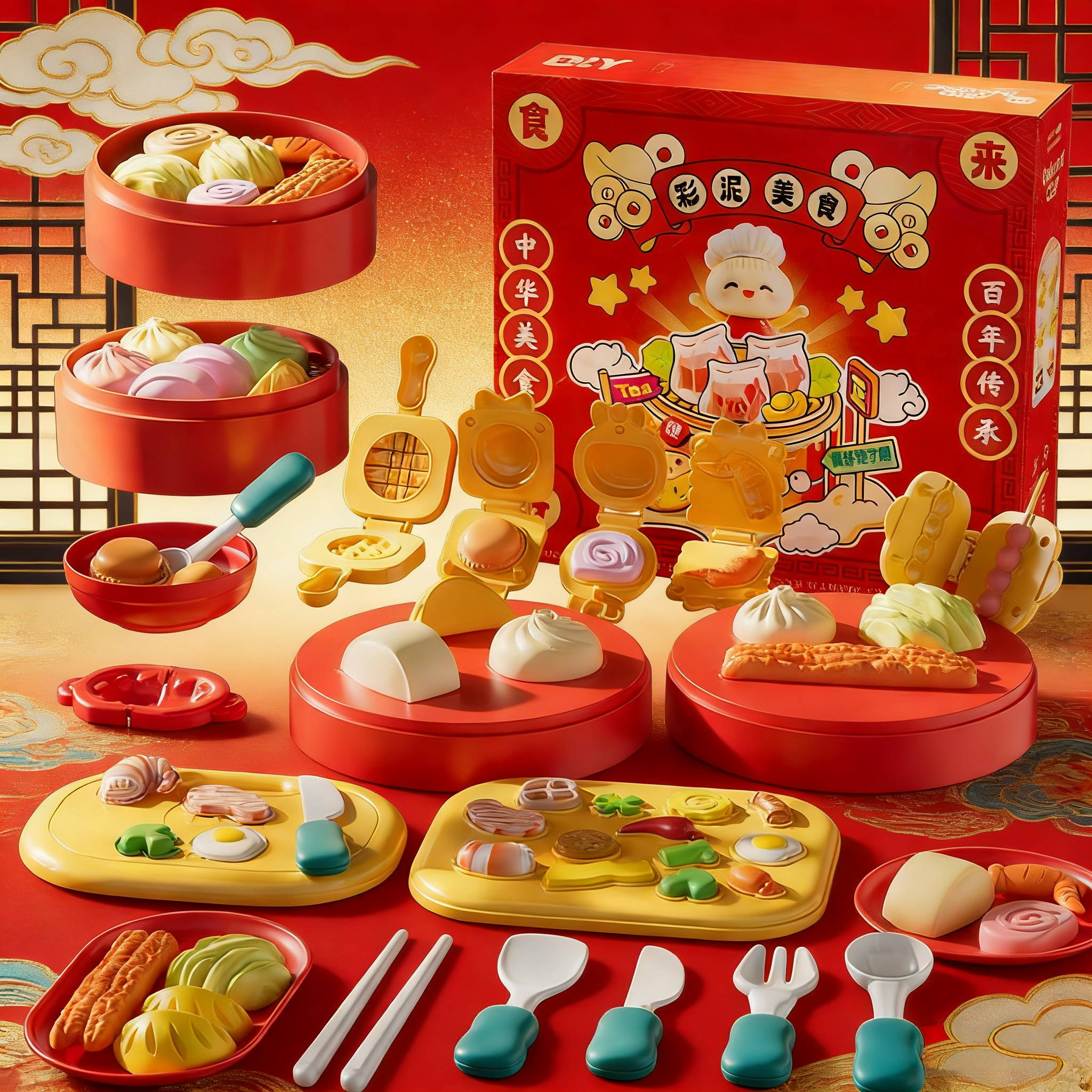 面粉彩泥儿童玩具国潮美食橡皮泥无毒模工具套装幼儿园宝宝黏粘土,玩具/童车/益智/积木/模型,彩泥/橡皮泥,淘宝优惠券,粉丝福利购,淘宝优惠卷