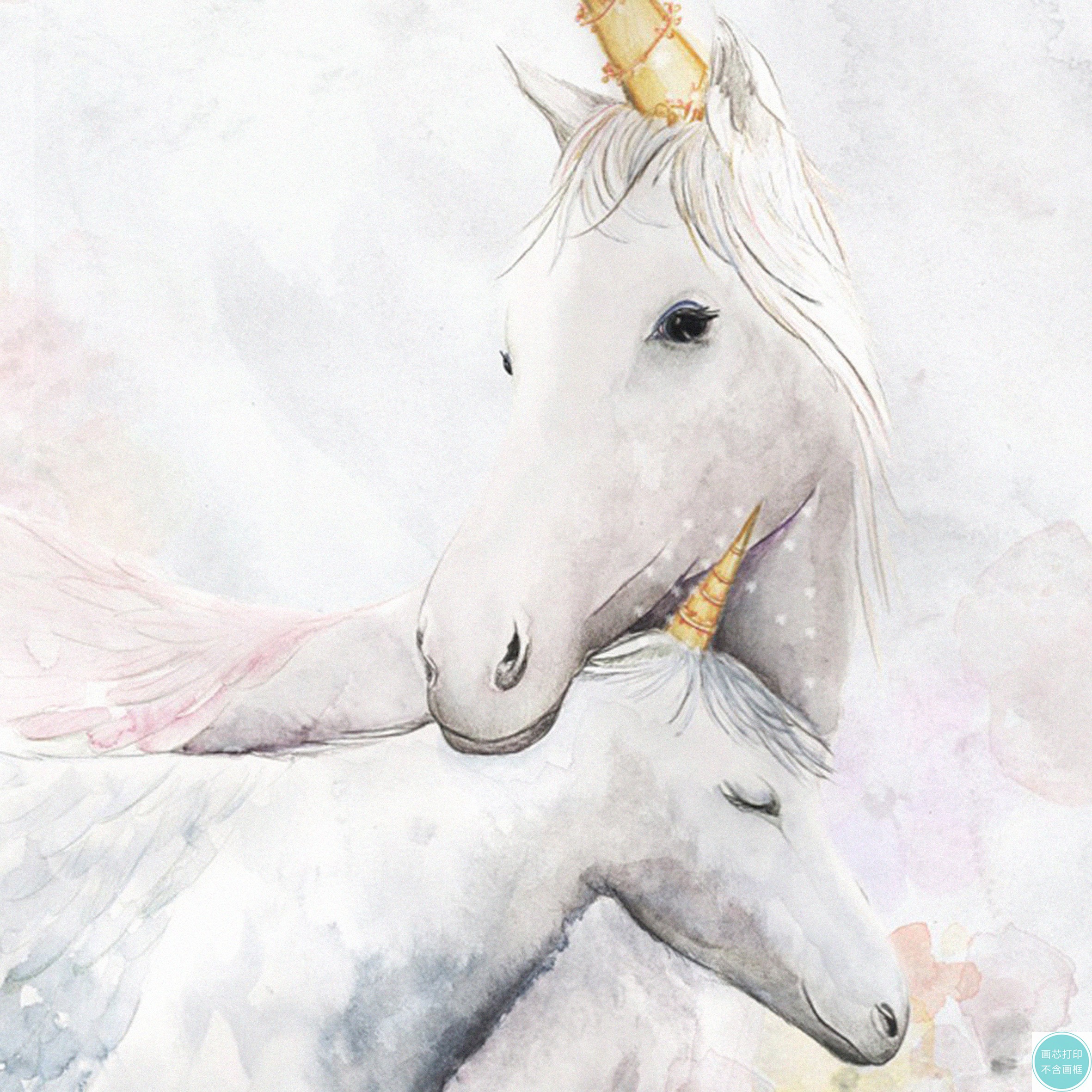 北欧现代粉色手绘可爱卡通动物动漫人物儿童房装饰画心挂画芯画布图片