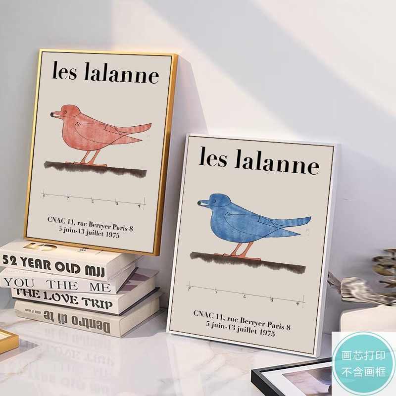 蓝色小鸟艺术海报装饰画画芯打印