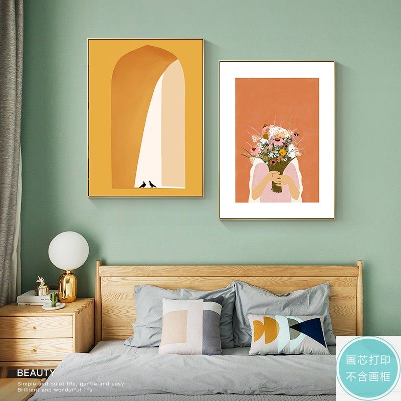 现代简约时尚风黄色手捧花画芯