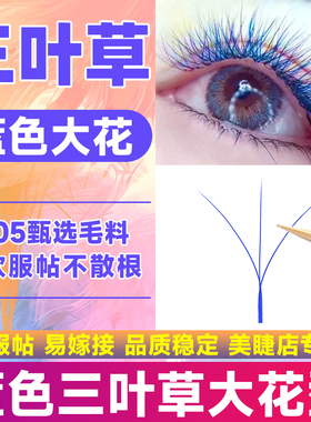 蓝色大花三叶草嫁接睫毛超软毛不散根0.05C翘彩色y型yy美睫店专用