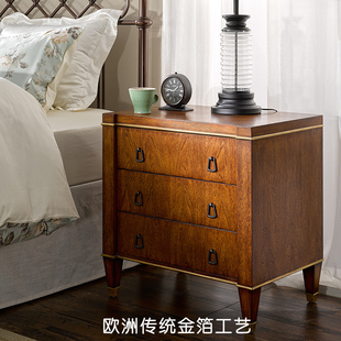 HOME RICH 实木床头柜欧式 美式 手工环保卧室小户型家具定制金箔