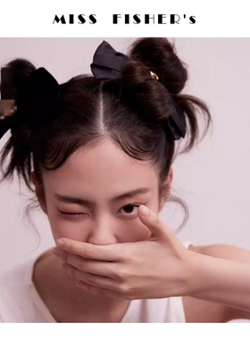 人间香奶奶jennie同款黑色蝴蝶结古董复古vintage边夹发夹顶夹子