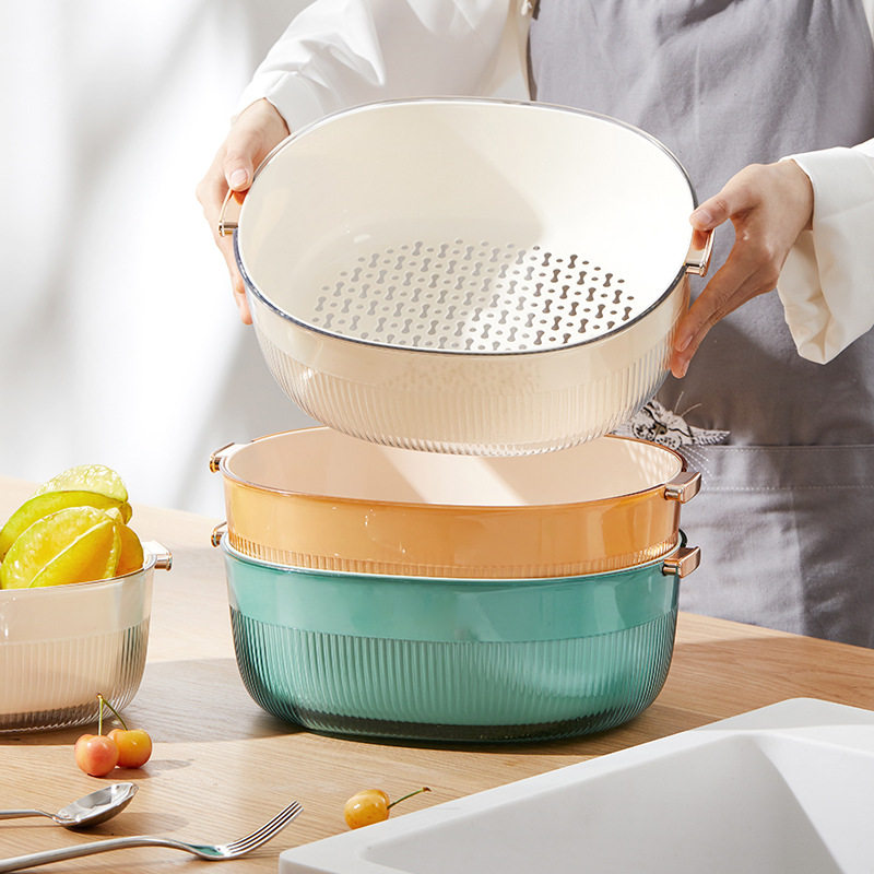 自主设计 轻奢双层沥水篮洗菜盆 厨房洗水果盘客厅洗淘菜蓝子,餐饮具,洗菜盆/沥水篮/漏水筛,淘宝优惠券,粉丝福利购,淘宝优惠卷