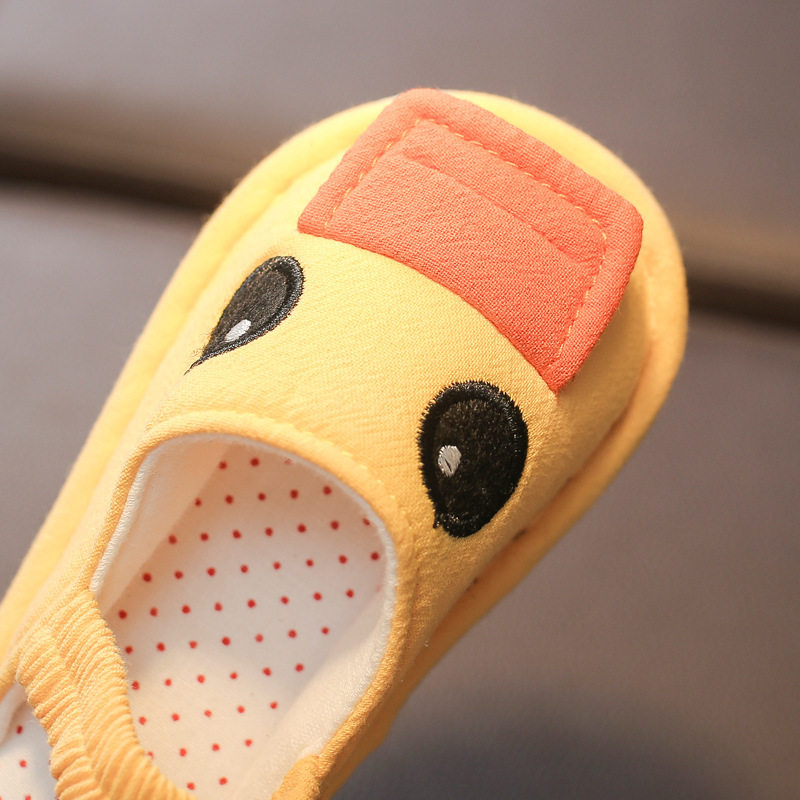 地板拖鞋春季秋季棉布可爱卡通头像女童松紧拖鞋男童恐龙布拖鞋