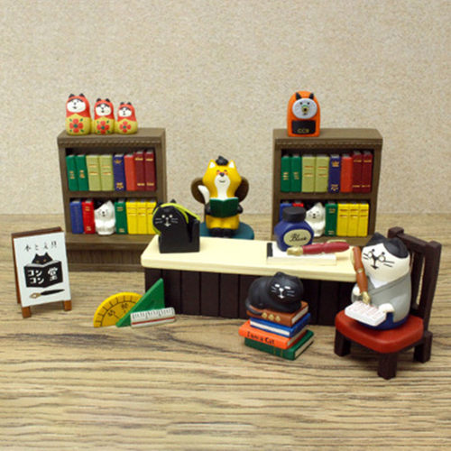 日式杂货zakka狐狸堂书店系列猫咪书架摆件微缩拍摄场景ins小摆件