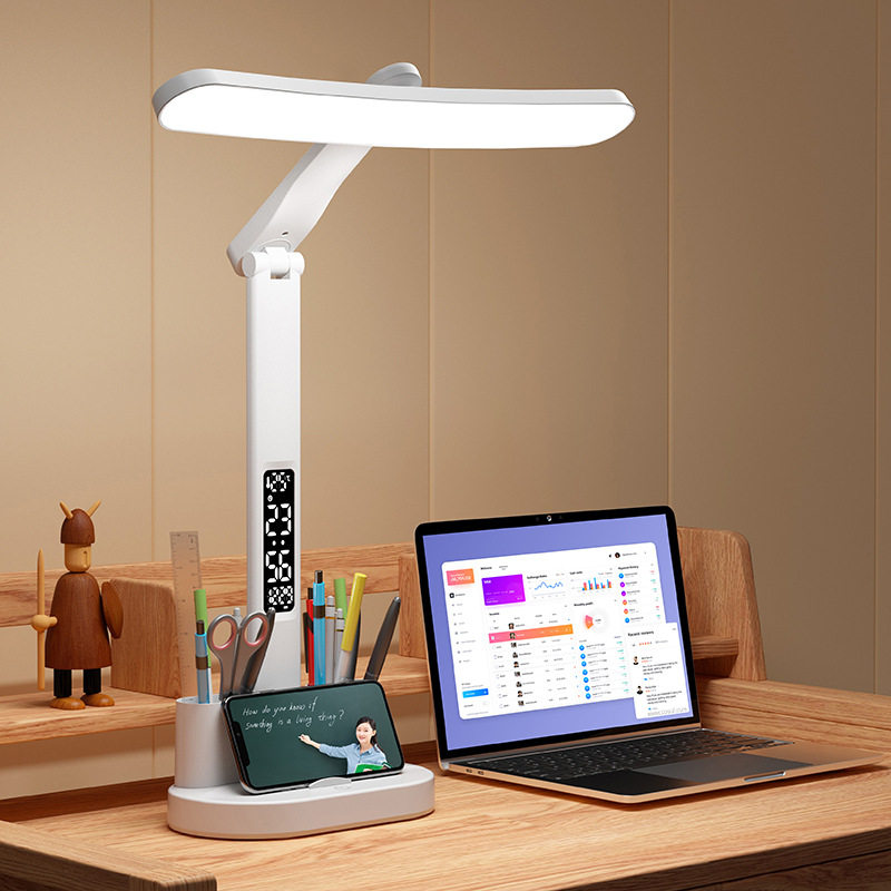 弧形时钟台灯学生学习好物大学宿舍折叠床头阅读充电护眼时钟台灯