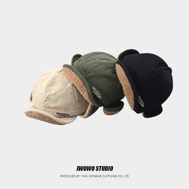 日系复古羊羔绒保暖护耳帽男女秋冬加厚飞行员帽户外骑行雷锋帽子