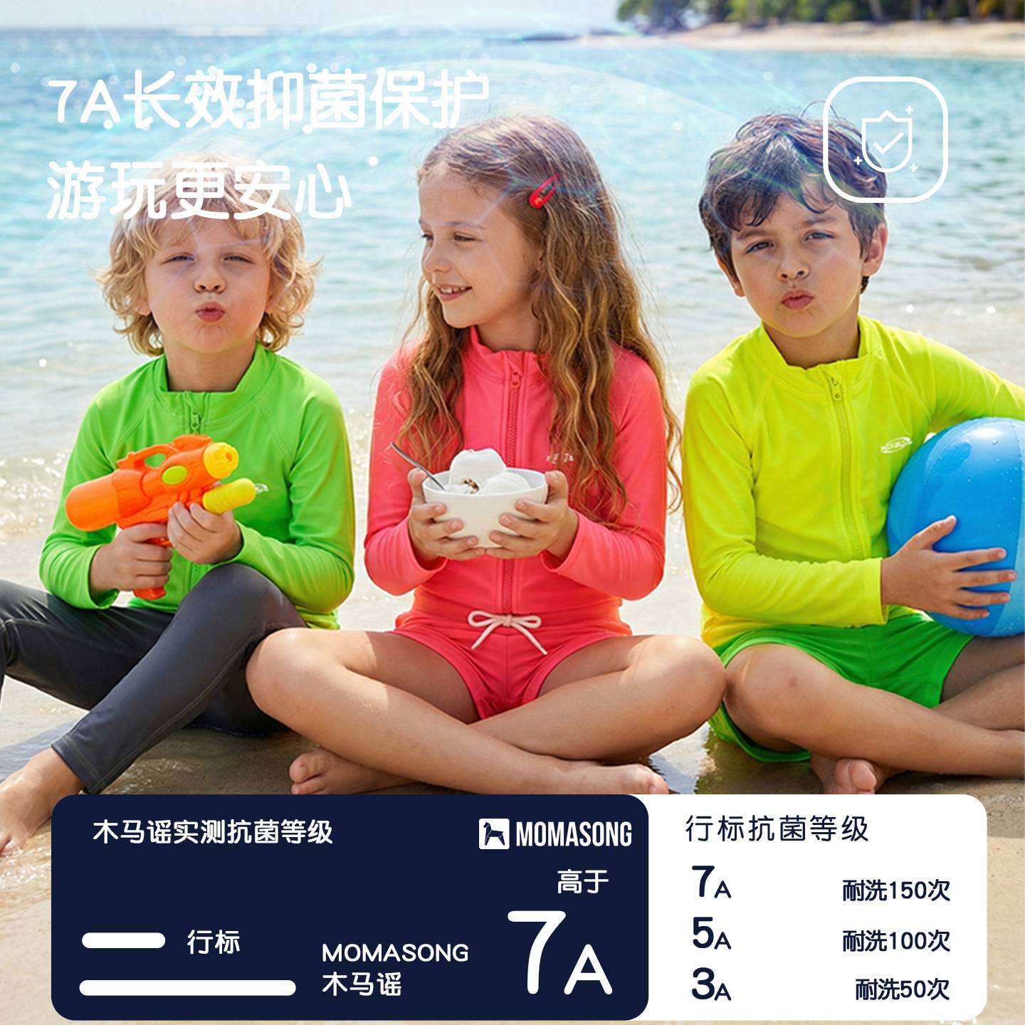 2026新款儿童泳衣荧光色长袖长裤防晒分体男女童海边沙滩游泳装